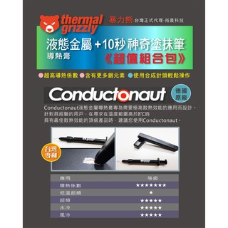 臺灣正式代理-暴力熊1克Thermal Grizzly Conductonaut液態金屬+塗抹筆組 導熱膏 散熱膏