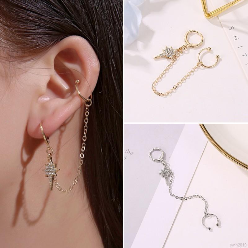 流蘇耳環長耳環搭配鑽石個性化女性耳骨夾 蝦皮購物