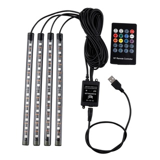 [FSY] 車載 LED 燈條 ,4 個 36 LED DC 12V 多色音樂汽車 USB 室內燈 LED 儀表板照明套