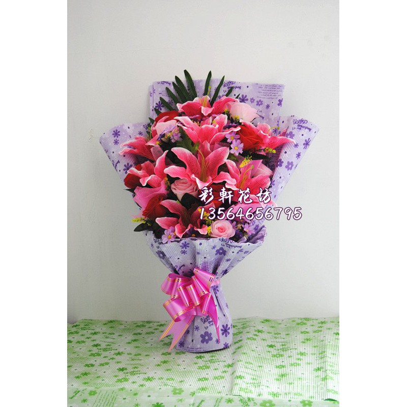 仿真花仿真花舞台献花花束毕业典礼百合花假花绢花手捧花开业庆典颁奖花 蝦皮購物