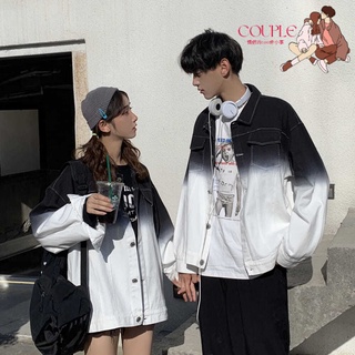 【COUPLE】❤情侶裝❤秋季漸變色牛仔夾克外套男韓版學生扎染情侶網紅店