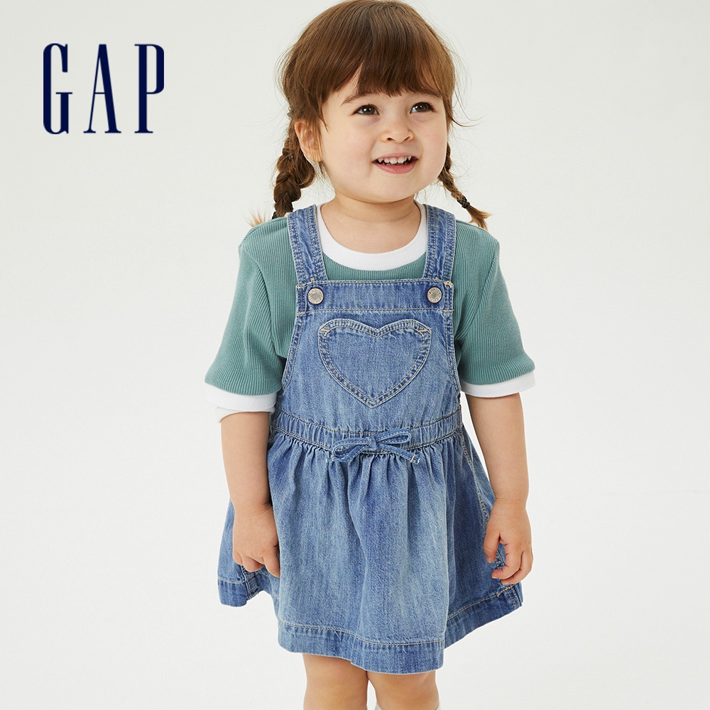 Gap 嬰兒裝 純棉可愛牛仔吊帶裙-藍色(832686)