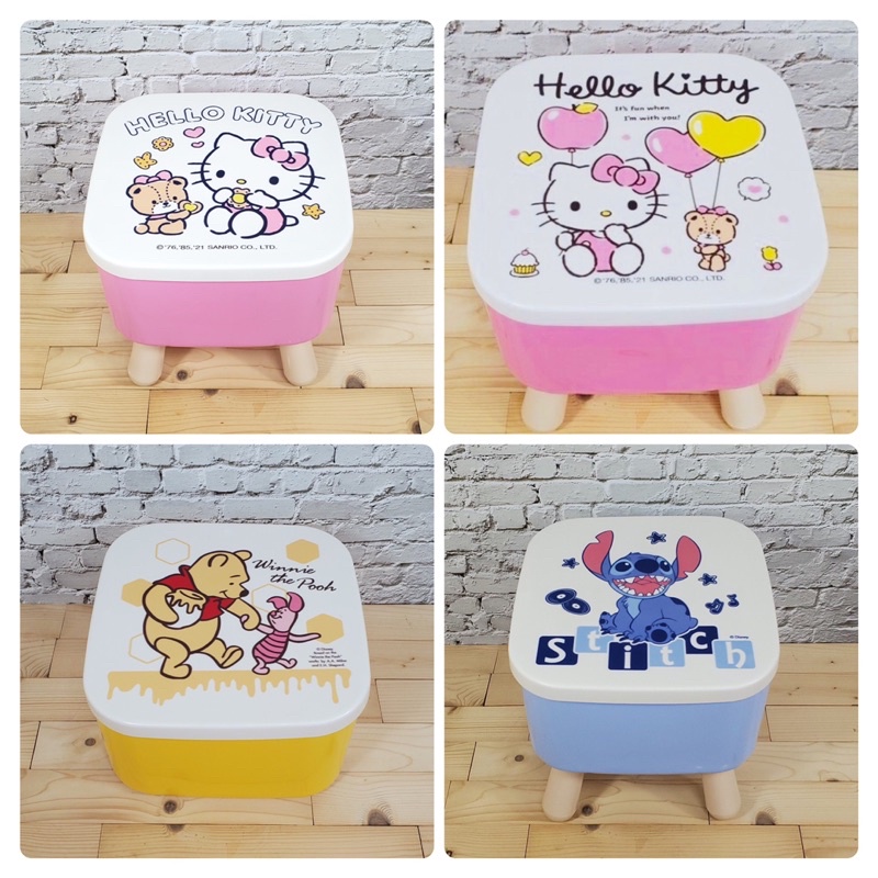 正版全新🎉現貨‼️ Hello kitty 史迪奇 維尼 多功能收納箱 收納箱 椅凳型造型收納箱 矮凳 可堆疊 可收納