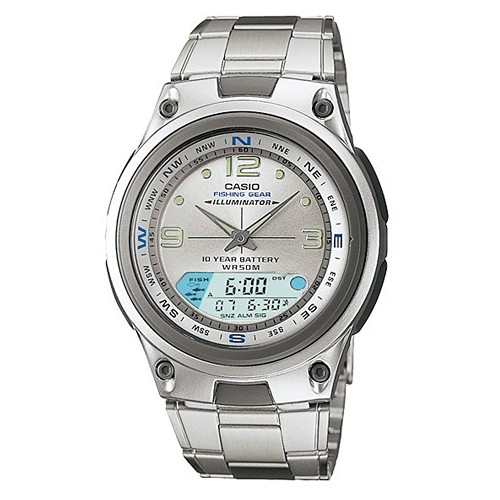 【CASIO】10年電力海洋型男不鏽鋼雙顯錶-銀面 (AW-82D-7A)正版宏崑公司貨