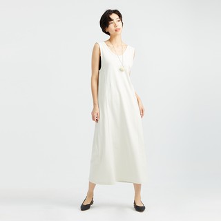 【ERSS】優雅視覺簡約大挖背無袖長洋裝 米白 -女 S90023