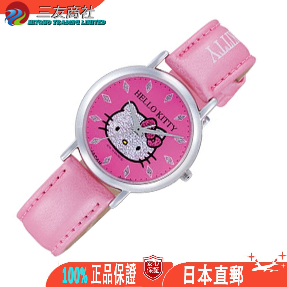 女士手錶 Hello Kitty 珍珠粉皮革錶帶 日本製造