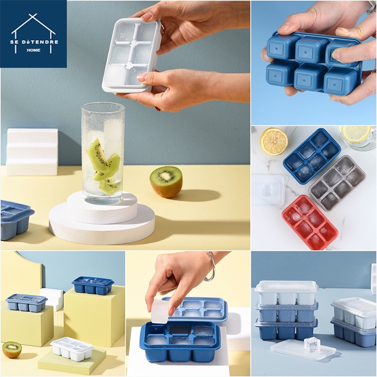 (新品特價)⚡放鬆家居⚡ 【6格小巧密封製冰盒】按壓式製冰盒 製冰模具 冰塊盒 帶蓋冰塊盒 製冰盒