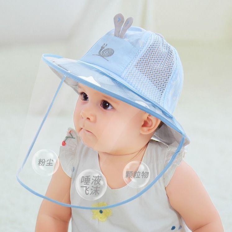 兒童防疫帽防飛沫寶寶防疫帽透明防護面罩寶寶帽子防飛沫神器夏天嬰幼兒可拆卸薄款防護帽隔離面罩遮臉透明