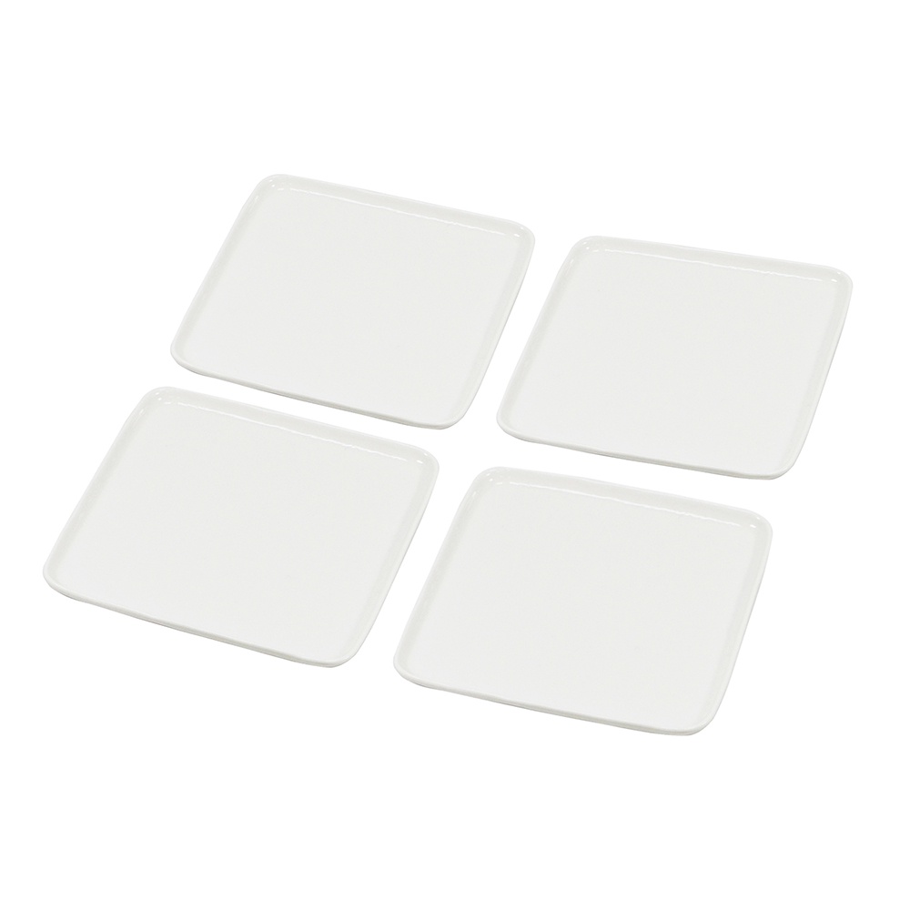 【YU Living】緞面白瓷方盤四件組 餐盤 方形餐盤 方盤 22CM (白色) [折扣碼現折]