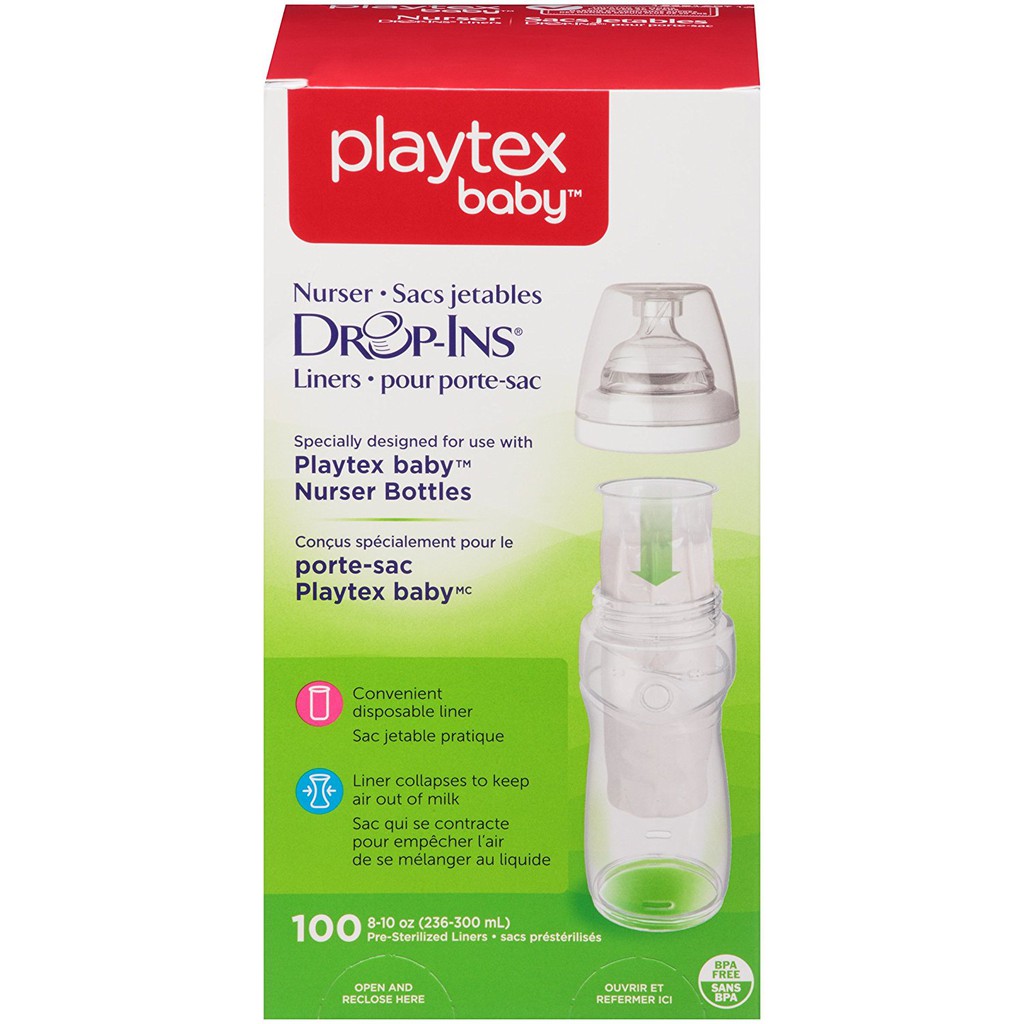 Playtex 倍兒樂 拋棄式奶水杯 100入/盒 8-10oz 內杯 防脹氣 美國代購 正品 綠寶貝