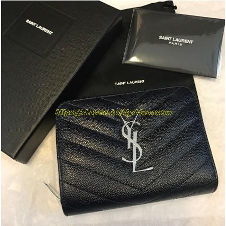 奢品匯二手 Ysl Saint Laurent Logo 金字黑色短夾零錢包卡夾基本款經典款保證真品 蝦皮購物