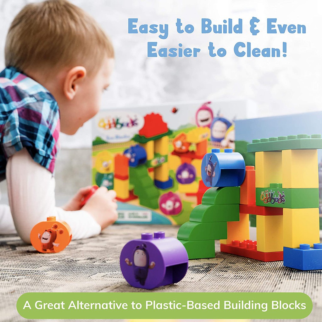 Compatible with Other Building Block Toys Plant-Based Building Block Toys for Toddlers and Preschool Kids Oddbods Eco Blocks 41 Piece Set 