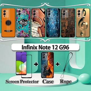 2 合 1 Infinix Note 12 G96 手機殼帶鋼化玻璃曲面陶瓷螢幕保護膜音樂