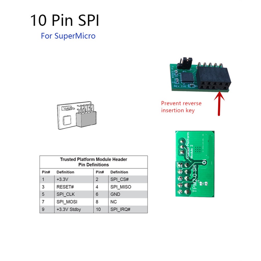 10pin SPI TPM 2.0 模塊用於 SuperMicro AOM-TPM-9670V 防止反向插入