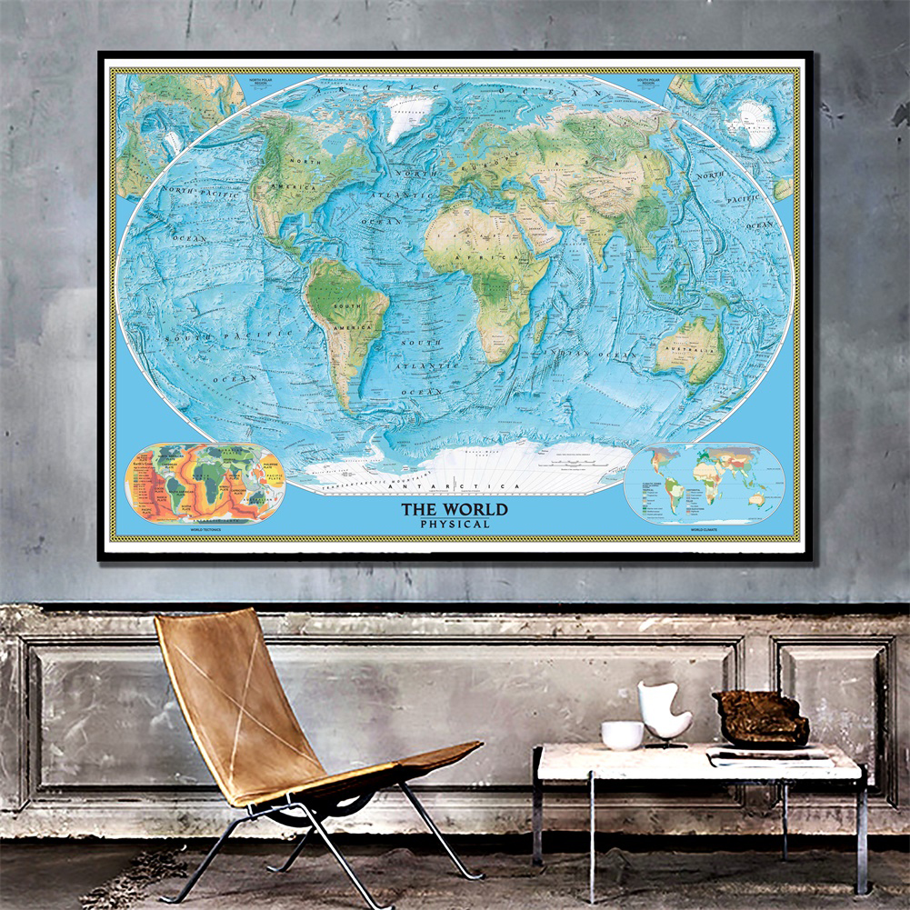 !新的! 世界地圖-兒童教育地圖大海報印刷牆藝術背景布家居牆面裝飾無框