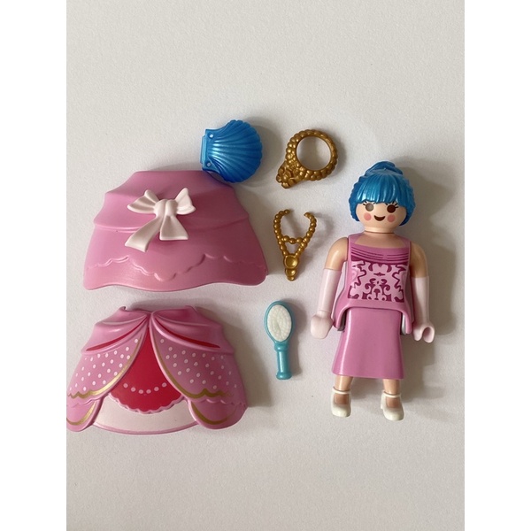 Playmobil 摩比 摩比人 19代 70566 女生 人偶包 抽抽樂 粉紅公主 貝殼 項鍊 髮飾 藍髮 蓬裙 包頭