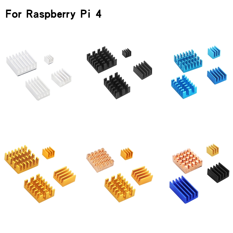 4 件裝 Raspberry Pi 4 B 型鋁製散熱器銀色黑色金色藍色多色散熱器散熱器冷卻套件,適用於 RPi 4B
