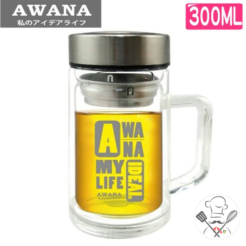 AWANA 濾網雙層玻璃杯 (300ml) GL-300 咖啡杯 茶杯 濾茶葉 沖茶杯 泡茶杯