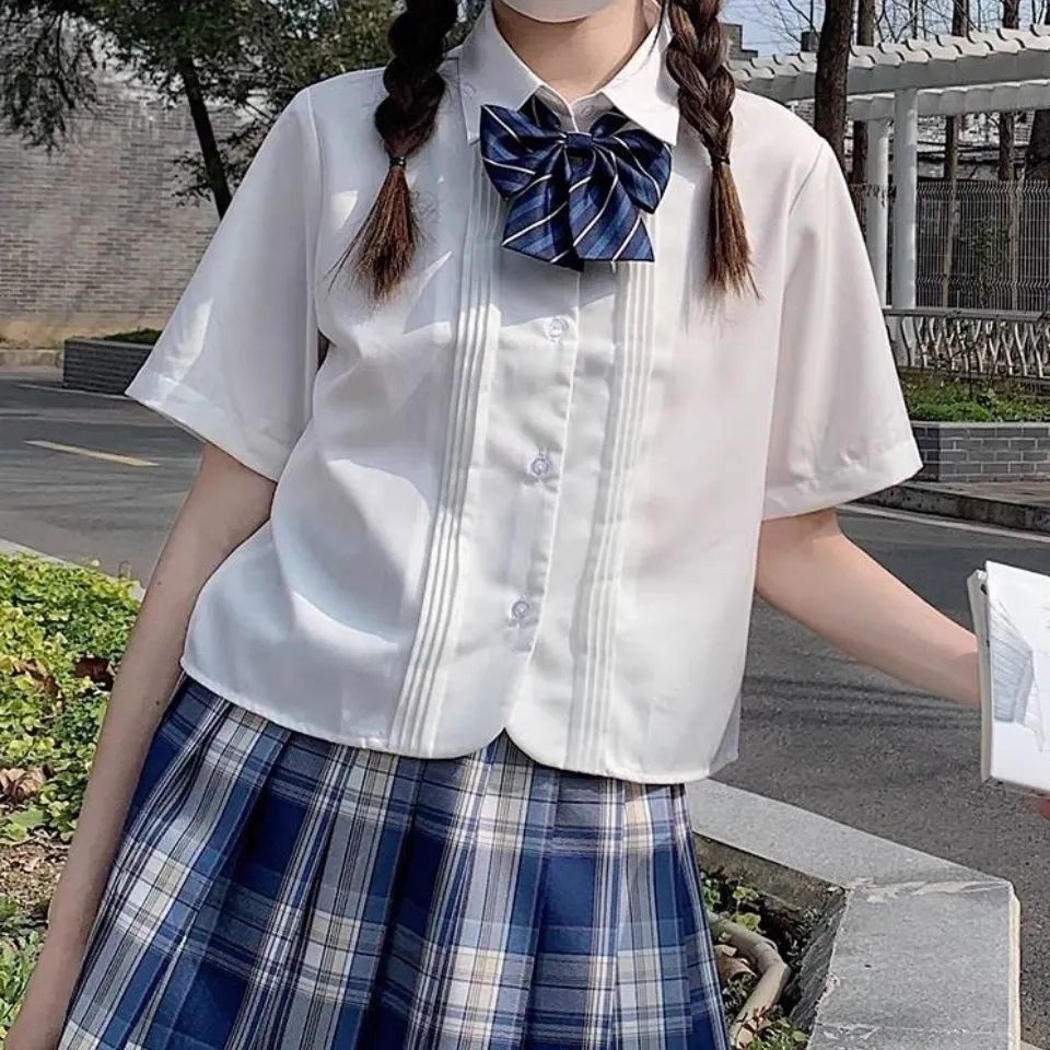 日系集合 Jk少女 現發原創風琴褶短袖刺繡白襯衫女jk制服原創正版日系襯衣上衣女學生夏 蝦皮購物