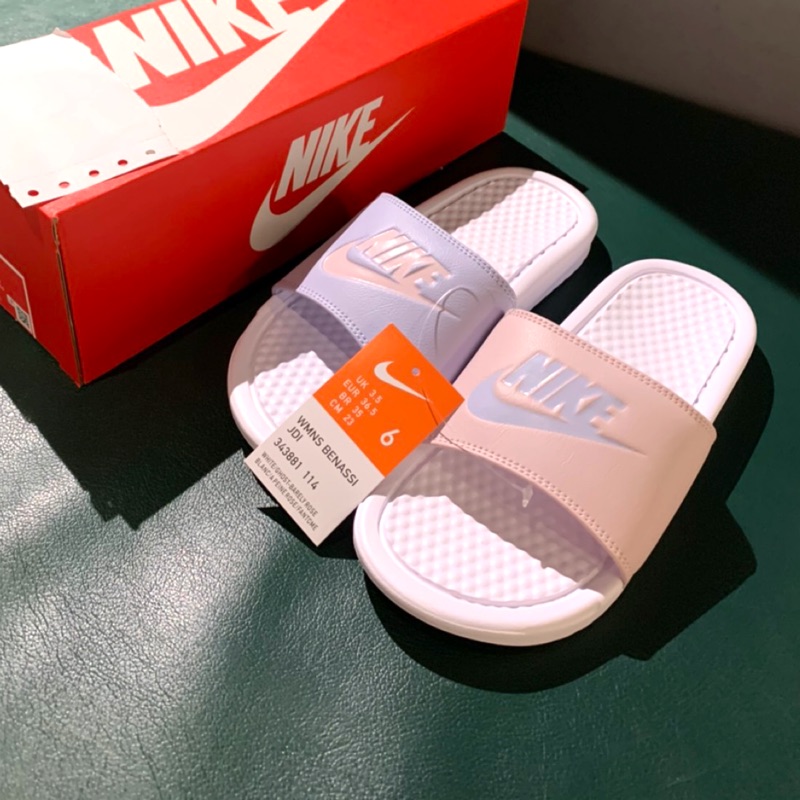 【lujiu_shop】Nike WMNS BENASSI JDI 鴛鴦 粉紫 拖鞋 馬卡龍/343881-114