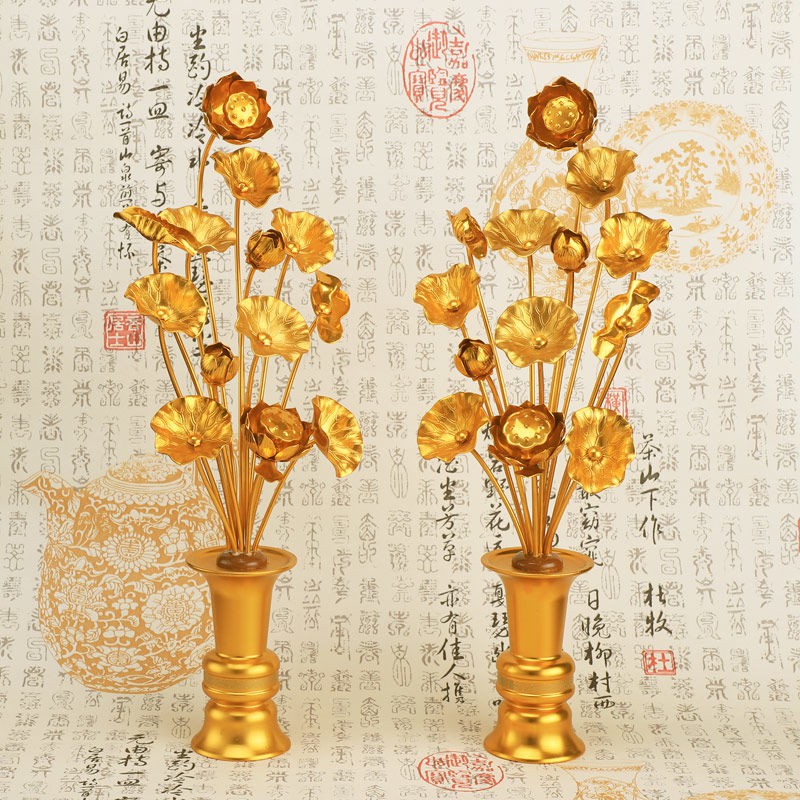 仿真花裝飾免運 陶瓷花瓶鎏金蓮花仿真花假花佛前供花佛堂蓮花擺件荷花供佛花瓶 蝦皮購物