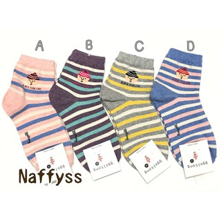 Naffyss✿ 韓國正品 粉嫩繽紛彩虹線條紋人物圖騰點綴造型成人女襪子