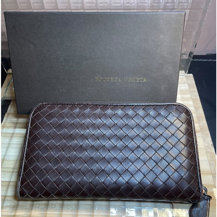 ✨現貨✨正品Bottega Veneta BV 手工編織長夾 真皮 小羊皮 皮夾 咖啡色 #二手商品