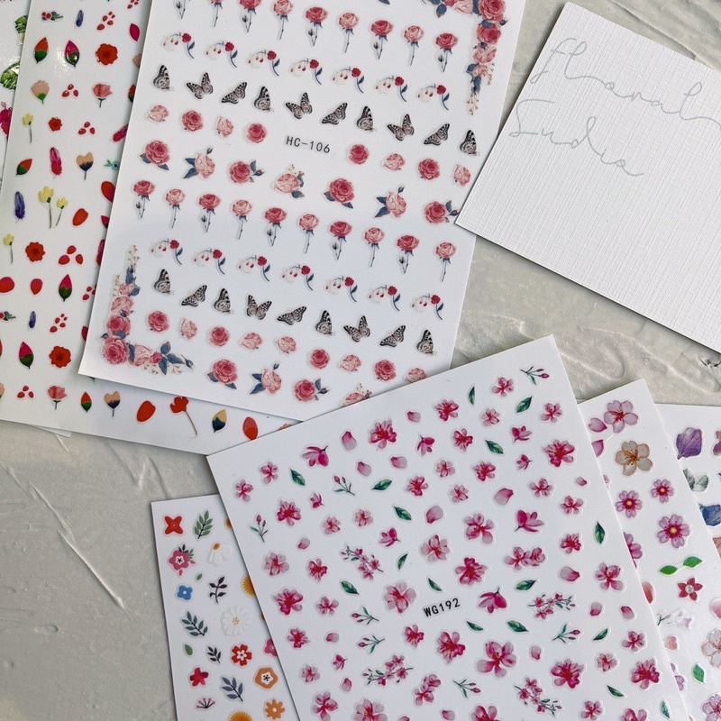 生花工作室|美甲貼紙、彩色乾燥花風格貼紙、花卉貼紙、水彩風格（現貨）
