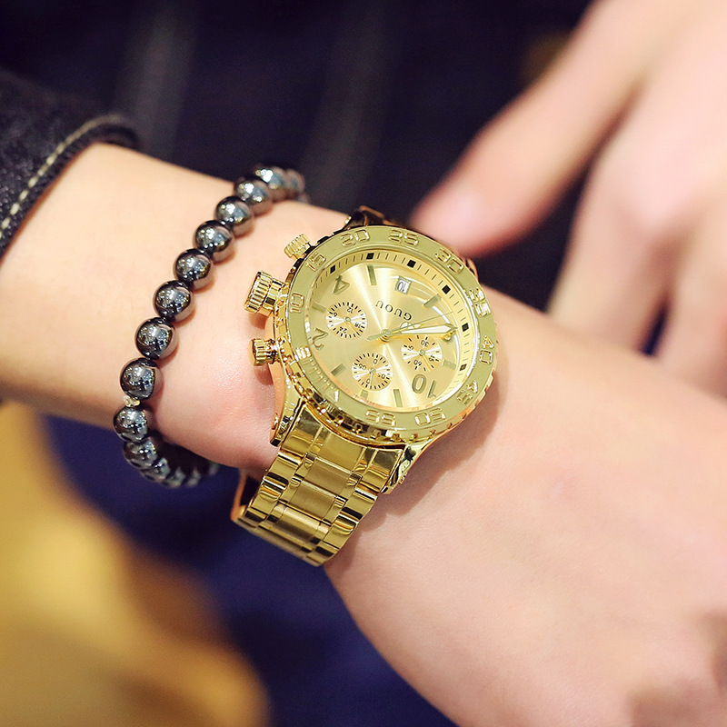 古歐8116GUOU新款 時尚潮流大表盤韓版鋼帶手表石英表手表男女表腕表女生手表 禮物 Women's Watch