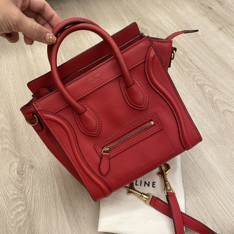 （二手亂賣）CELINE Nano Luggage 小牛皮兩用冏包(紅色/金）