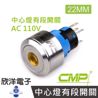 CMP西普 22mm不鏽鋼金屬圓邊框平面中心燈有段開關AC110V/SH2202B-110V 藍、綠、紅、白、橙 五色