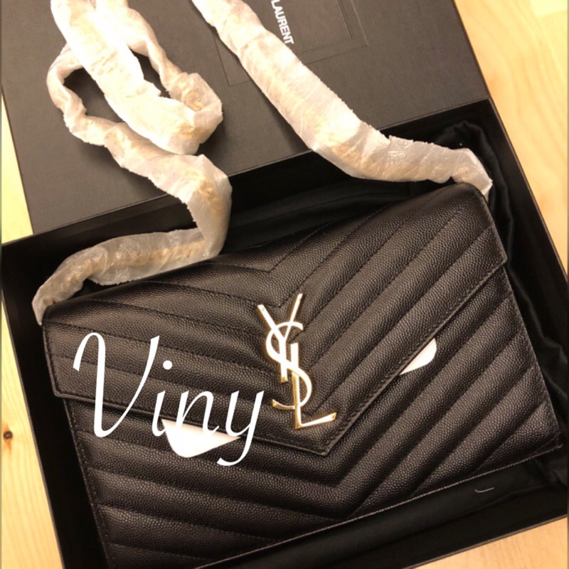 Ysl 黑色金鍊防刮牛皮大款鏈包22公分 蝦皮購物