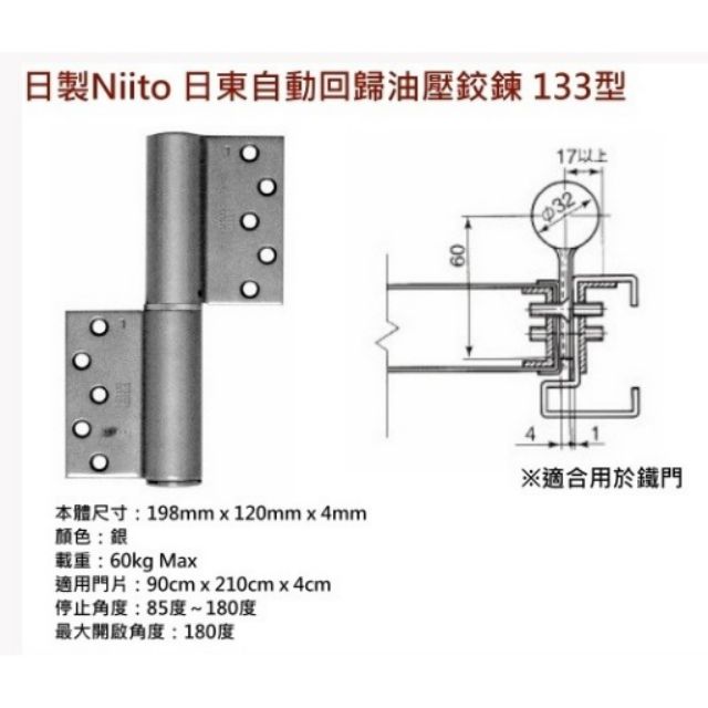 日製Nitto日東自動回歸油壓鉸鍊 133型