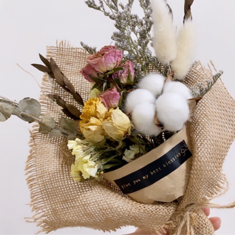 麻布包裝 乾燥花束 棉花花束 玫瑰花束 蝦皮購物