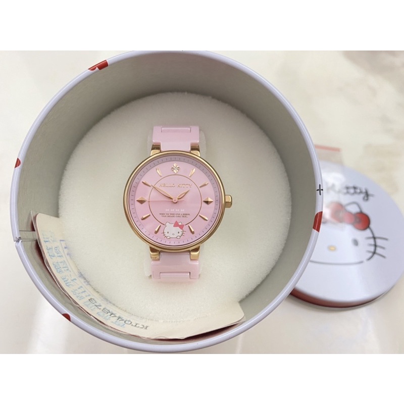全新專櫃貨~Hello Kitty LK710優雅粉紅蝴蝶結陶瓷手錶33mm~原價4280.售價3000元