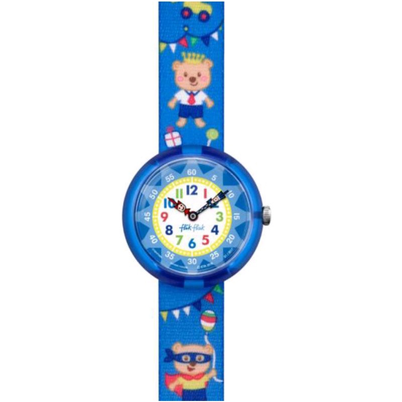 Swatch 品牌FlikFlak 兒童錶 時鐘教學錶 FBNP086 男童防水手錶  熊熊派對