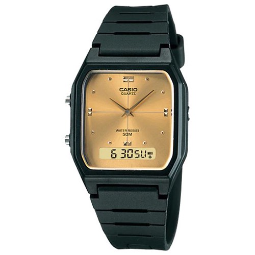 【CASIO】經典方形雙顯錶-金(AW-48HE-9A)正版宏崑公司貨