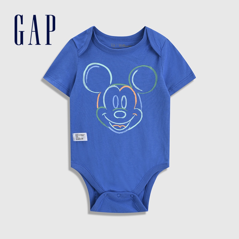 Gap 嬰兒裝 Gap x Disney迪士尼聯名 純棉印花短袖包屁衣-寶藍色(869591)