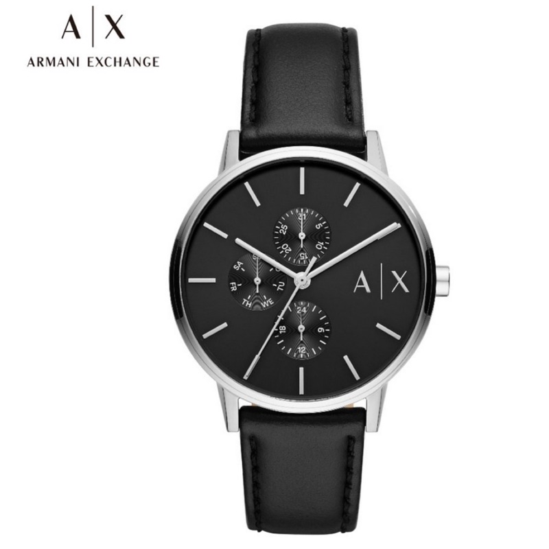 【New START精品服飾-員林】 ARMANI EXCHANGE黑色皮革錶帶 男錶 42MM AX2717 手錶