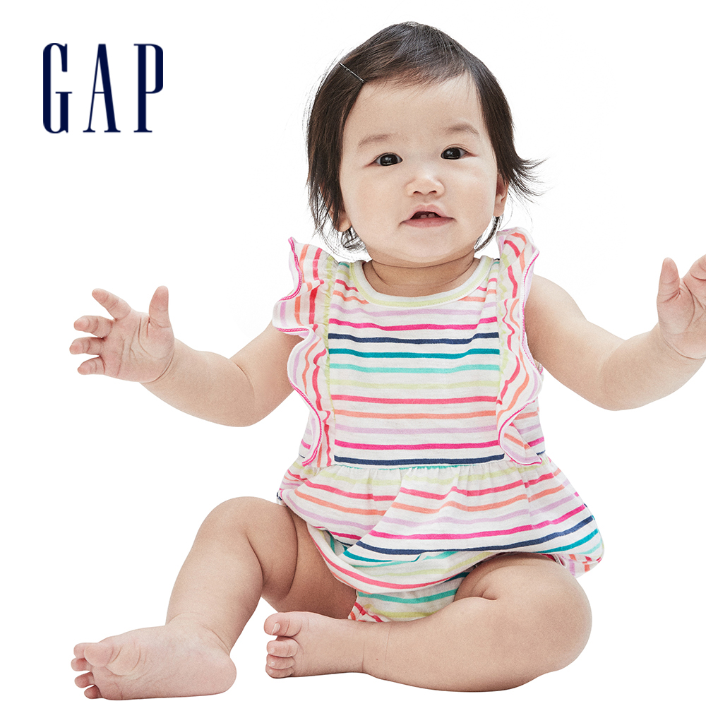 Gap 嬰兒裝 純棉條紋無袖包屁衣-彩色條紋(681803)