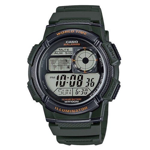 CASIO AE-1000W-3A經典地圖數位腕錶/綠44mm