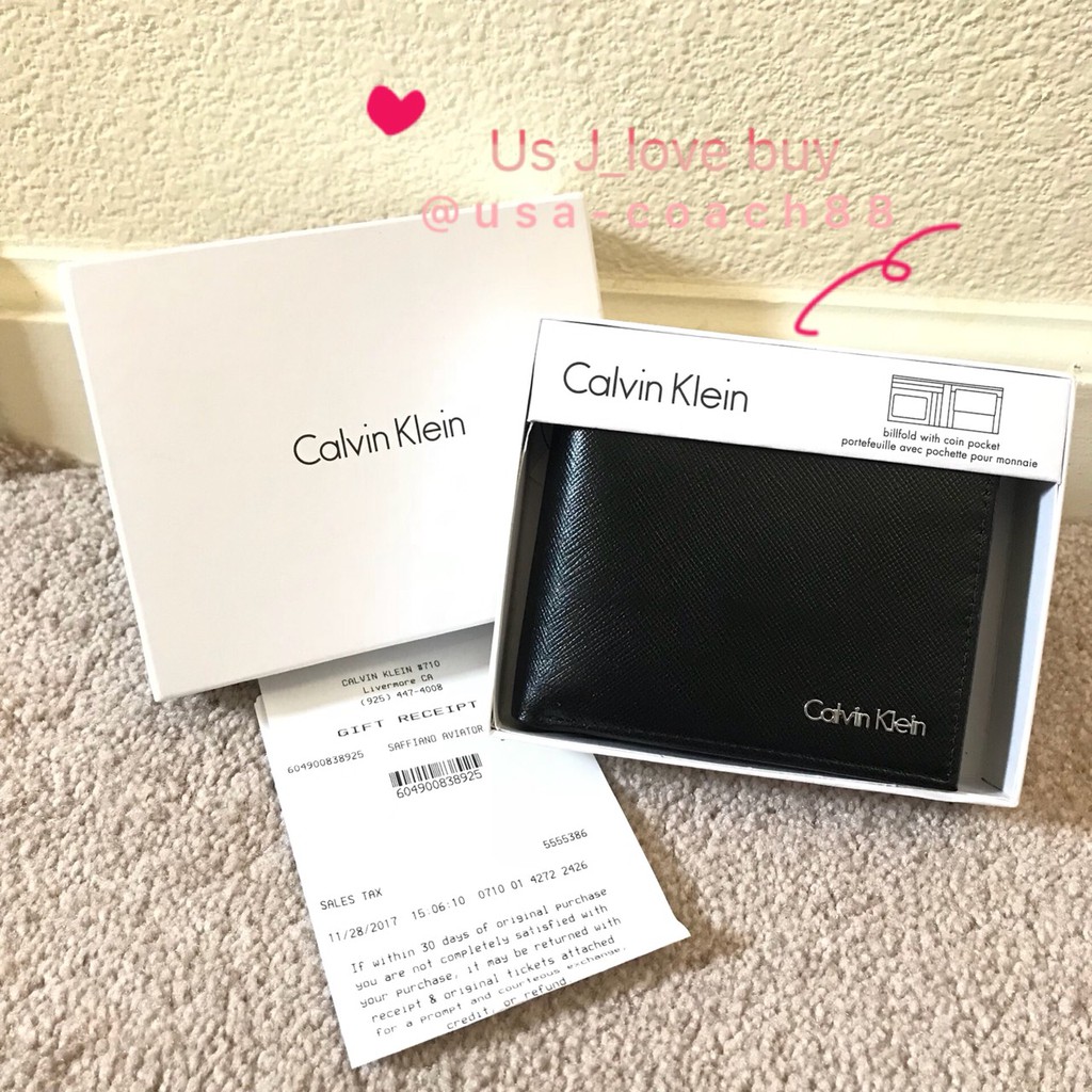 ❤美國阿姐代購❤Calvin Klein CK logo 男款防刮皮革 短夾 附零錢袋 黑色 現貨在台