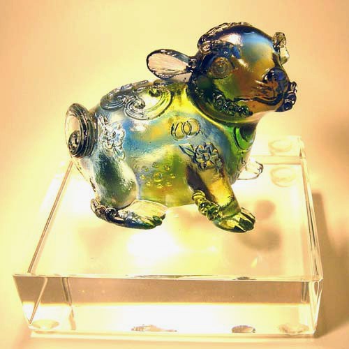 水晶琉璃　鼠 精緻脫臘琉璃手工藝術品 7x6x8cm