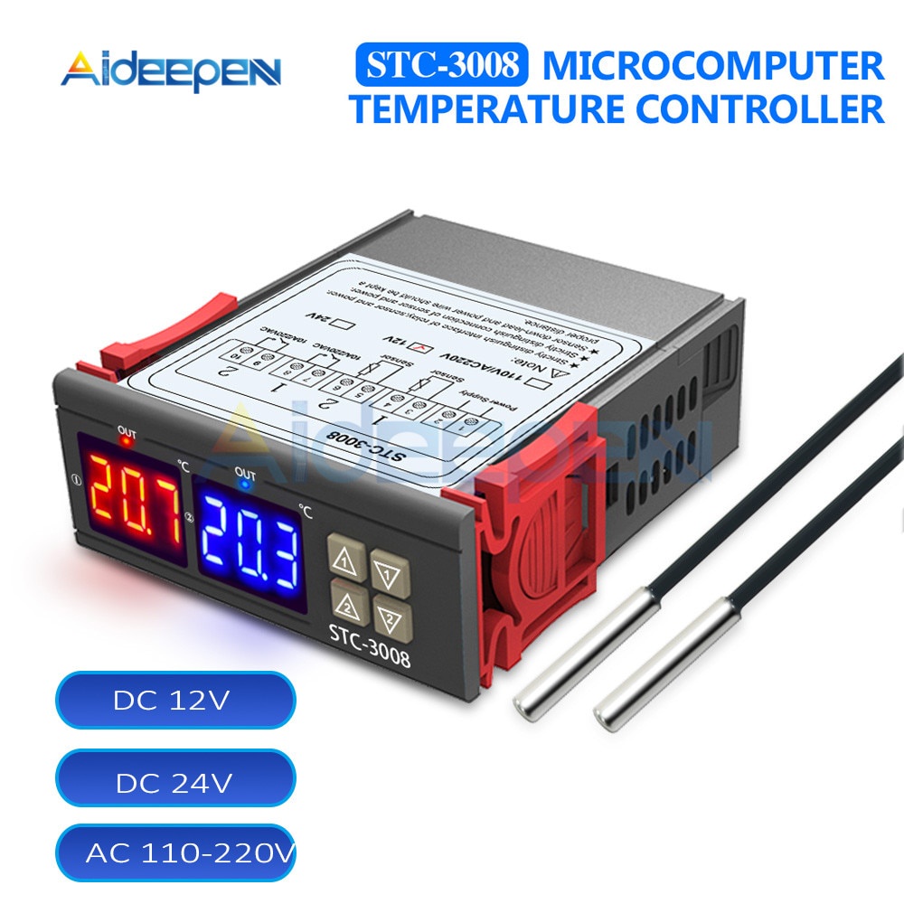 Stc-3008 雙數字溫度控制器兩個繼電器輸出 12V 24V 110V 220V 溫度調節器恆溫器帶加熱器冷卻器