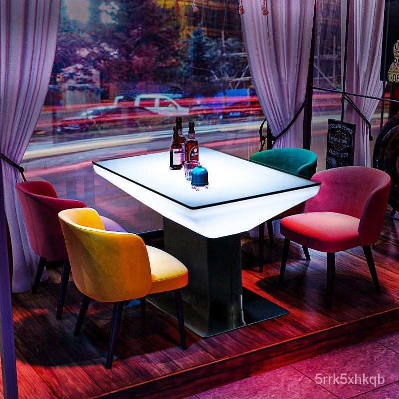 免運速發#KTV發光茶幾定製酒吧散臺卡座包廂清吧桌椅組合LED長方形吧檯桌子 SixK