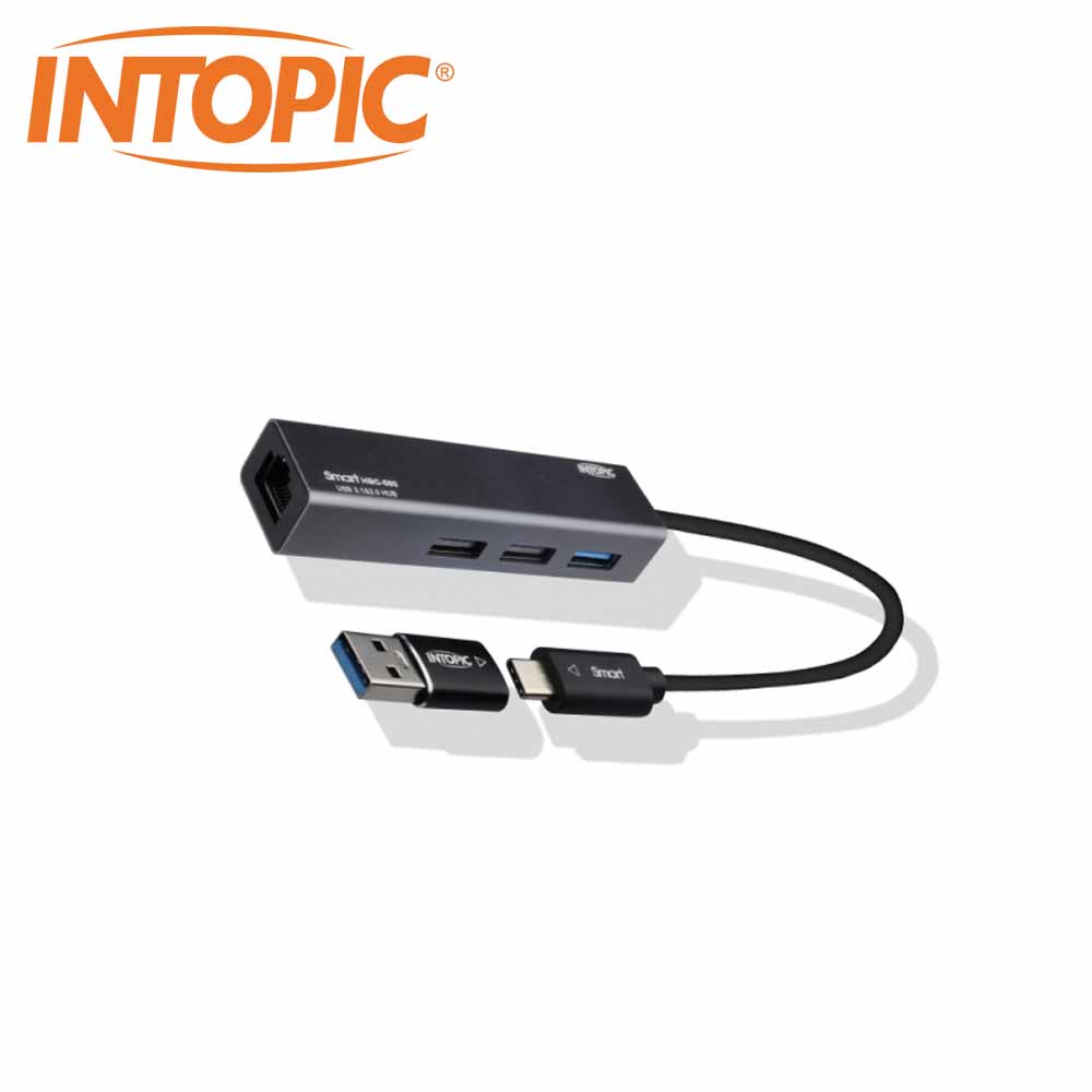 INTOPIC 廣鼎 HBC-580 USB HUB USB3.1&amp;RJ45鋁合金集線器 灰 [富廉網]