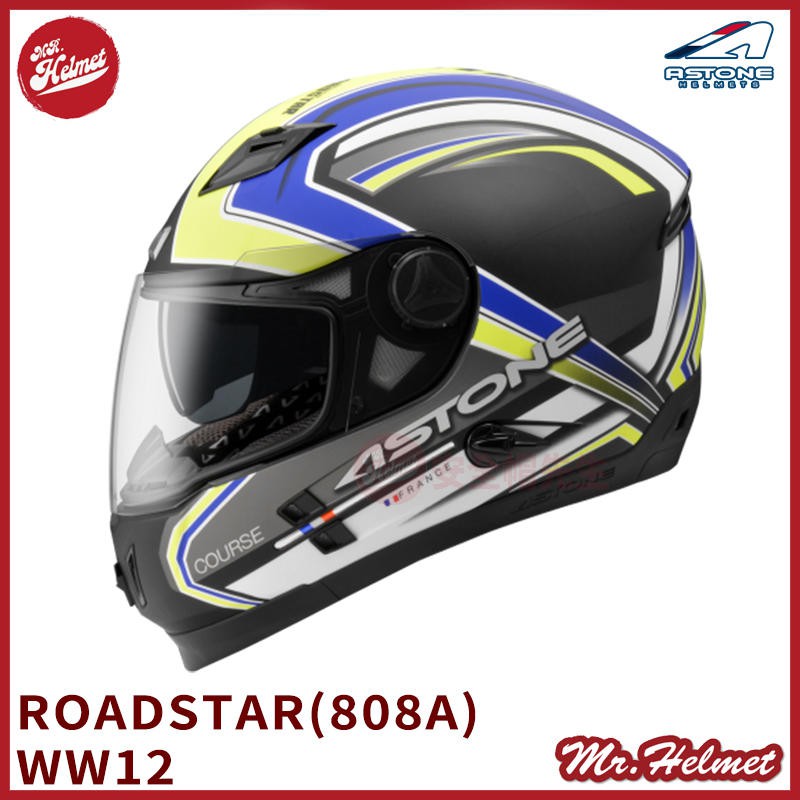 【安全帽先生】{買就送好禮} 法國 ASTONE 808 ROADSTAR WW12 消黑螢光黃 安全帽 內墨片 雙D扣