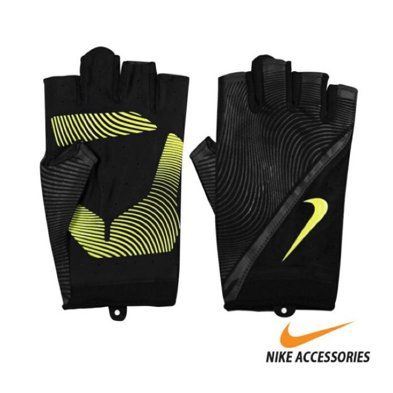Nike Dri-Fit 防滑重訓動態訓練手套(黑/螢光黃勾）
