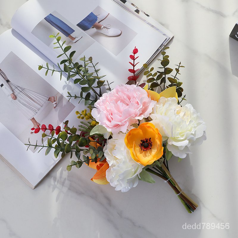 【家居裝飾】仿真花小擺件客廳假花朵絹花塑料花向日葵餐桌擺設裝飾品高端花束園藝花卉