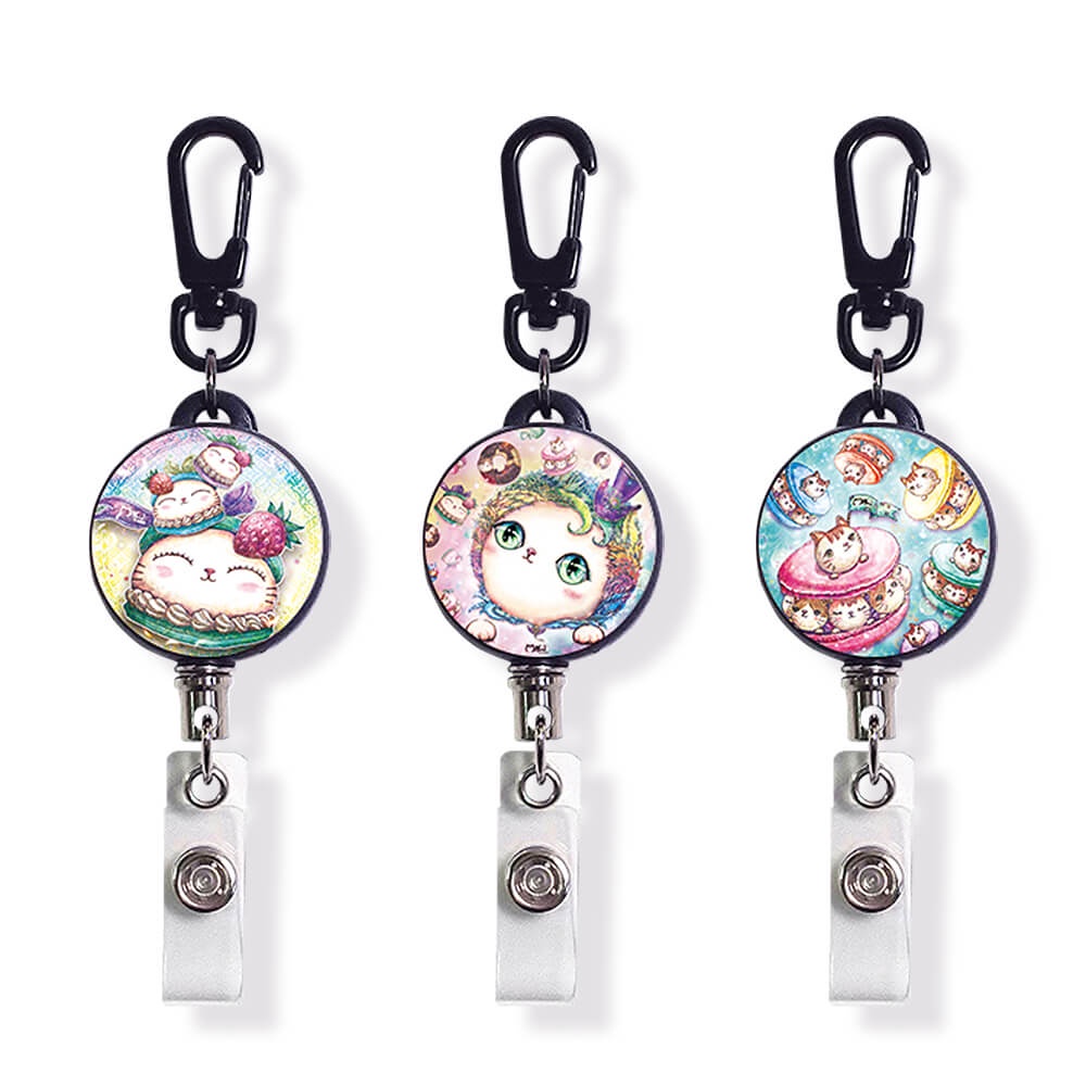 好喵 - 鋼線伸縮扣 | 鑰匙圈 | 識別證 | 卡套 - 草莓大福貓、馬卡龍貓、小吃貨甜甜貓 3 款任選